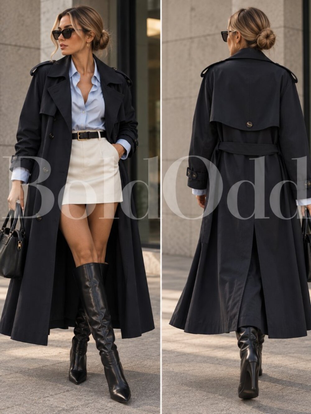 Sequence Black Double-Breasted Long Trench Coat – Size 18 – New With Tags